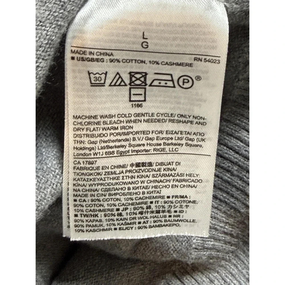Banana Republic Cotton Cashmere 1/4 Zip Sweater Gray Mens Large Pullover